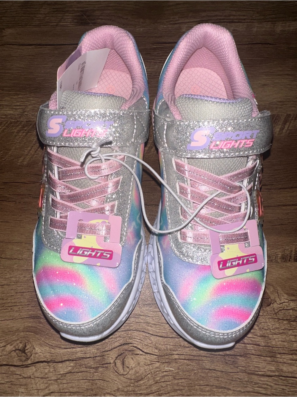Skechers Kids Light-Up Rainbow Star Sneakers - Pink, Silver, Multicolor - Picture 7 of 8